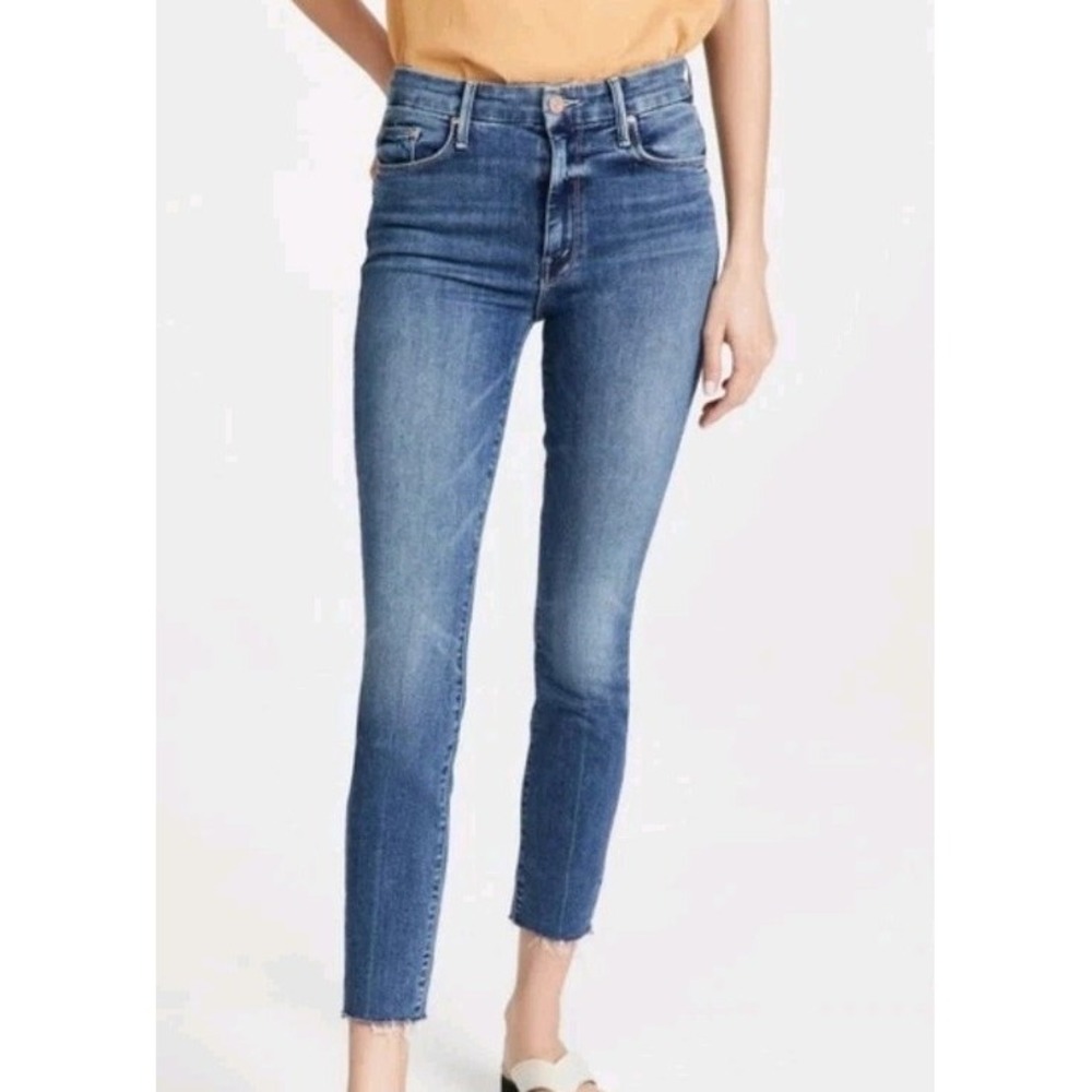 Mother High Waisted Looker Ankle Fray Jeans 27 Walking On Coals Raw Hem 27x27